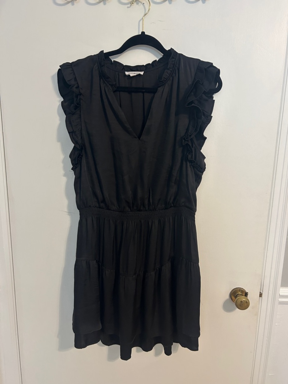 Steve Madden Black Ruffle-Sleeve Mini Dress